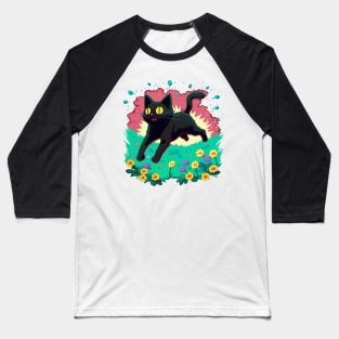 Black cat walk Baseball T-Shirt